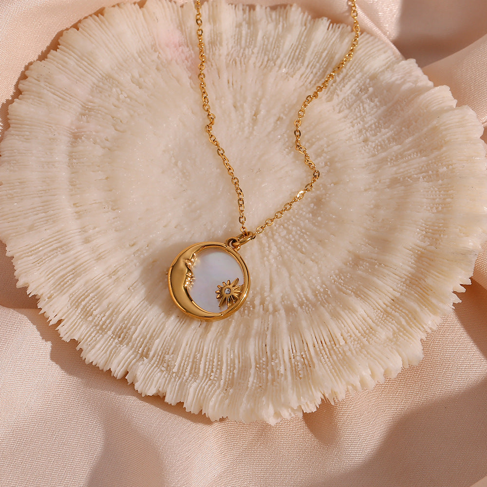Crescent Moon and Star Mother Of Pearl Necklace