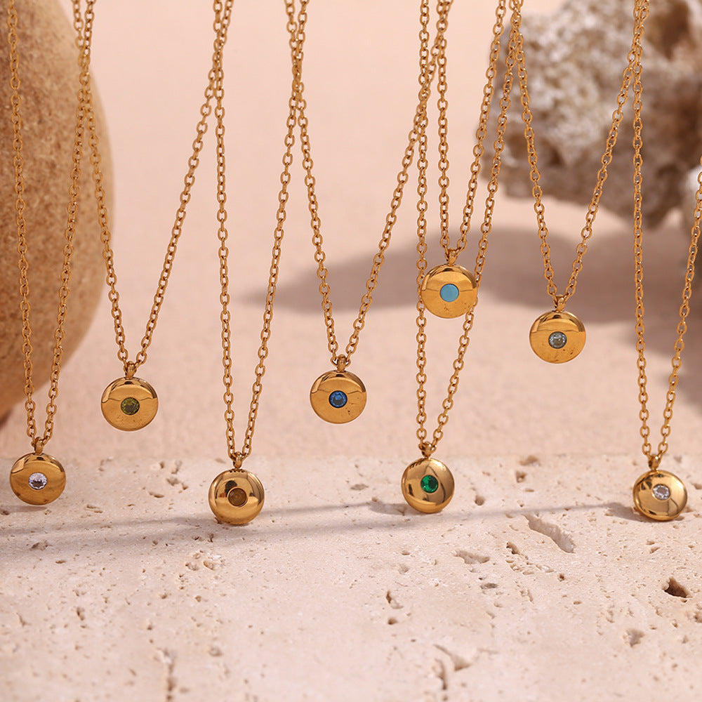 Mini Birthstone Circle Disk Necklace