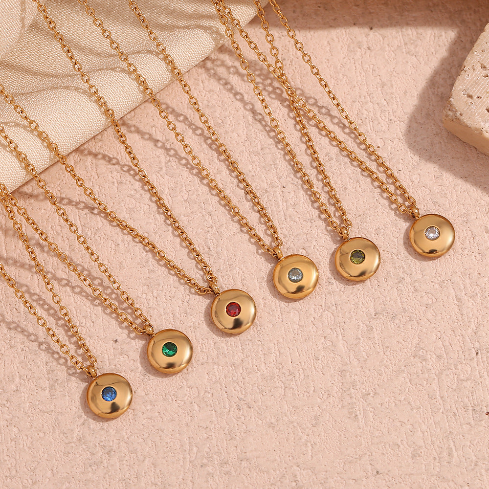 Mini Birthstone Circle Disk Necklace