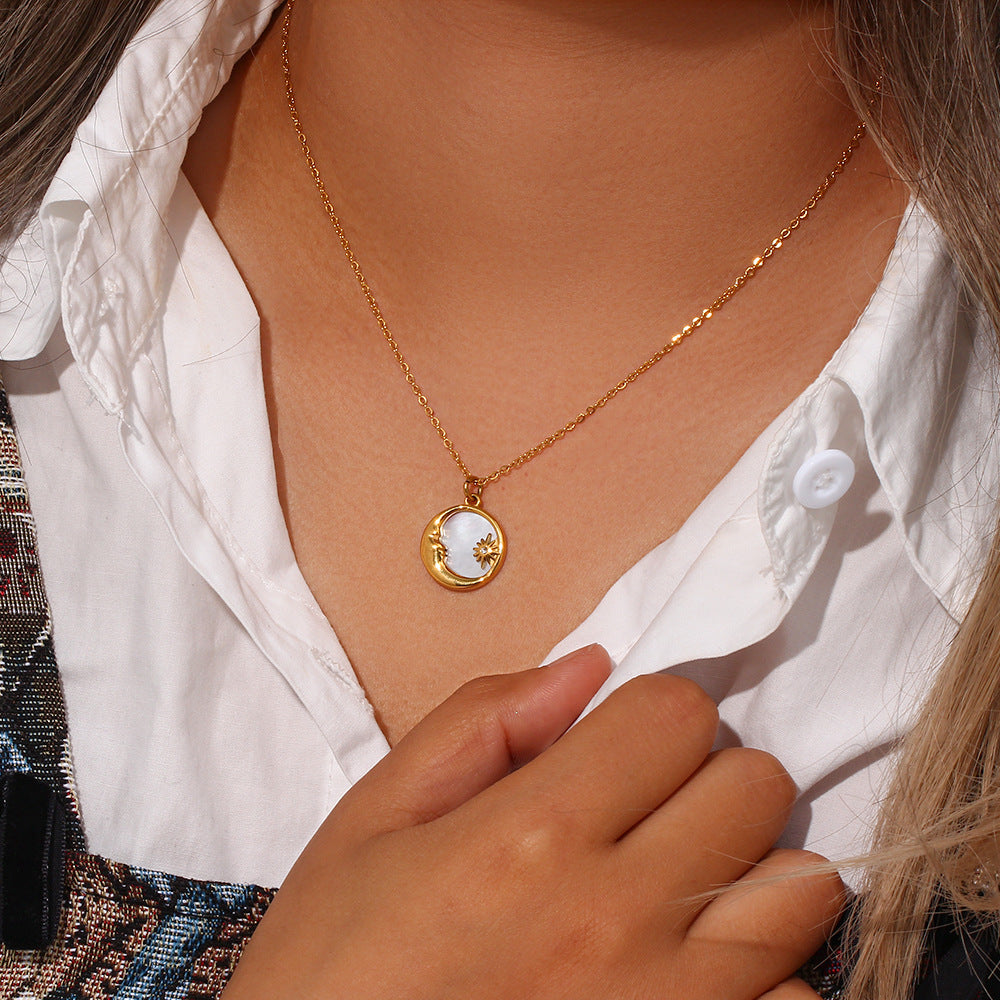 Crescent Moon and Star Mother Of Pearl Necklace